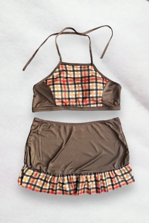 womens patterned skirt bikini set